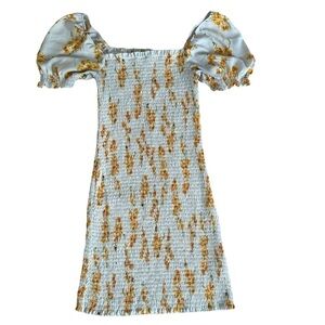 Trixxi Sunflower Orange Floral Print Bodycon Smocked Mini Dress Women's Size M